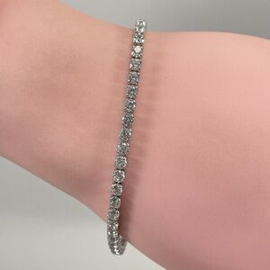 Silver Tone White Round Cut Cubic Zirconia Tennis Bracelet Elegant Timeless